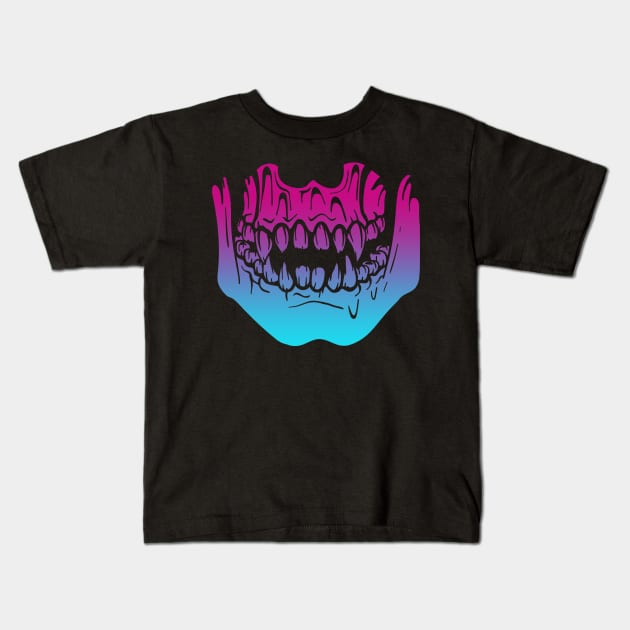 Demon Skeleton Jaw Monster Teeth Vaporwave Kids T-Shirt by aaallsmiles